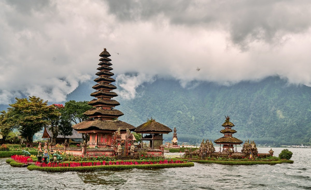 Ulun Danu Beratan temple beside the lake in Bali, Indonesia