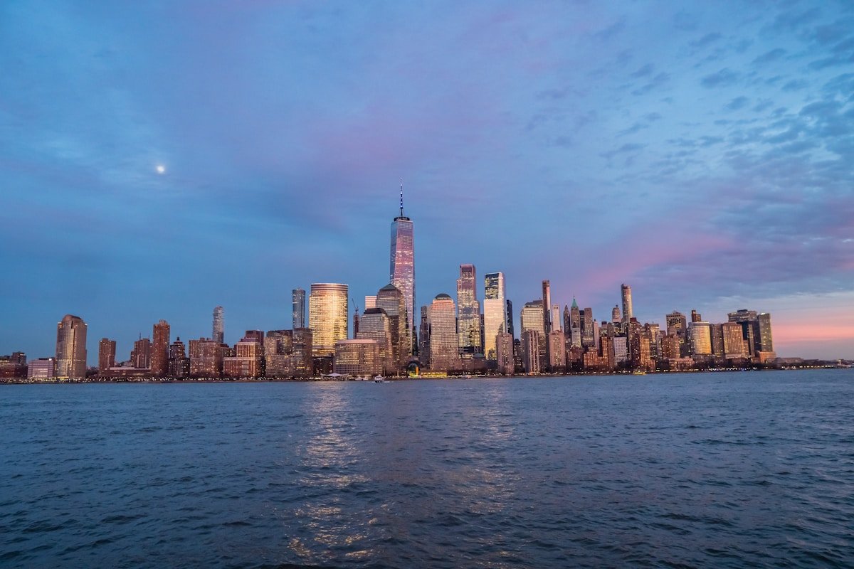 Lower Manhattan skyline seen across the water in New York